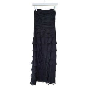 BCBG Max Azria Black Chiffon Strapless Ruffled Maxi Dress Formal Size 10 Fairy